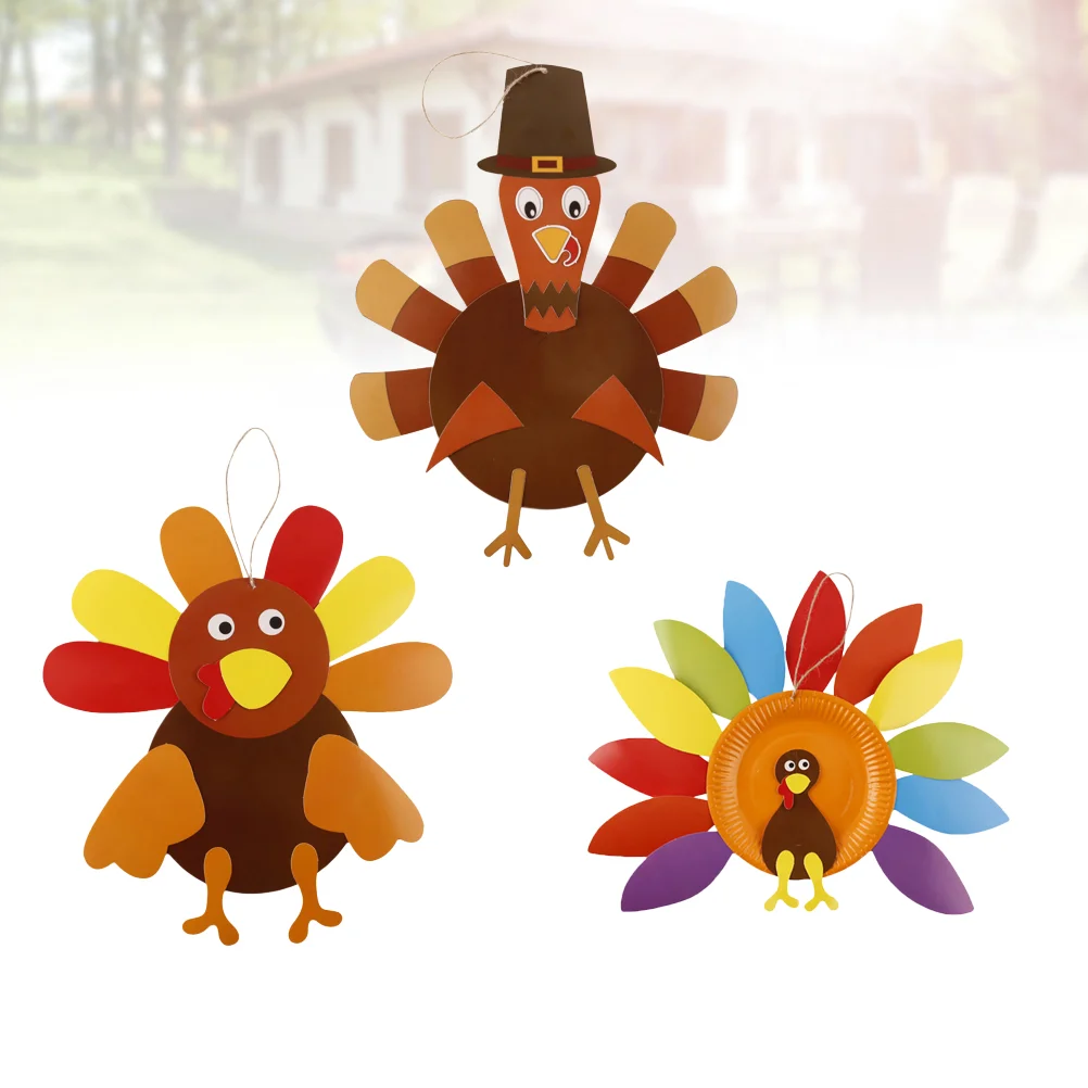 3 Pcs Kids Educational Toys Turkey Decorations Crafting DIY Accessories Decorate Paper Tray Handmade Hanging