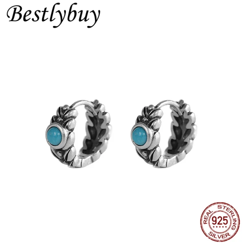 

Natural Turquoise Earrings 925 Sterling Silver Original Minimalist Design Wheat Earrings Women's Light Luxury French Style