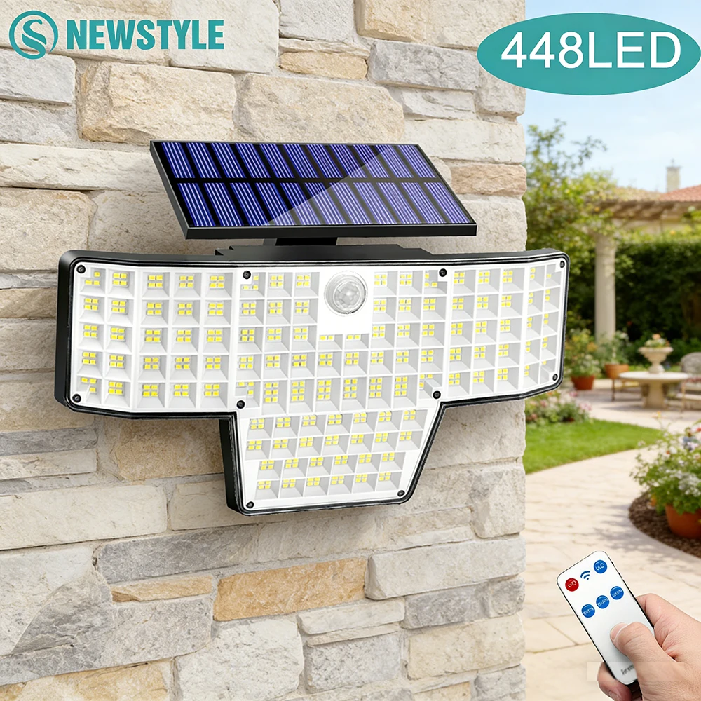 1/2 Packs 448 LED Solar Powered Security Lights Motion Sensor 3 Modes IP65 Waterproof Outdoor Wall Flood Lights for Garden Yard