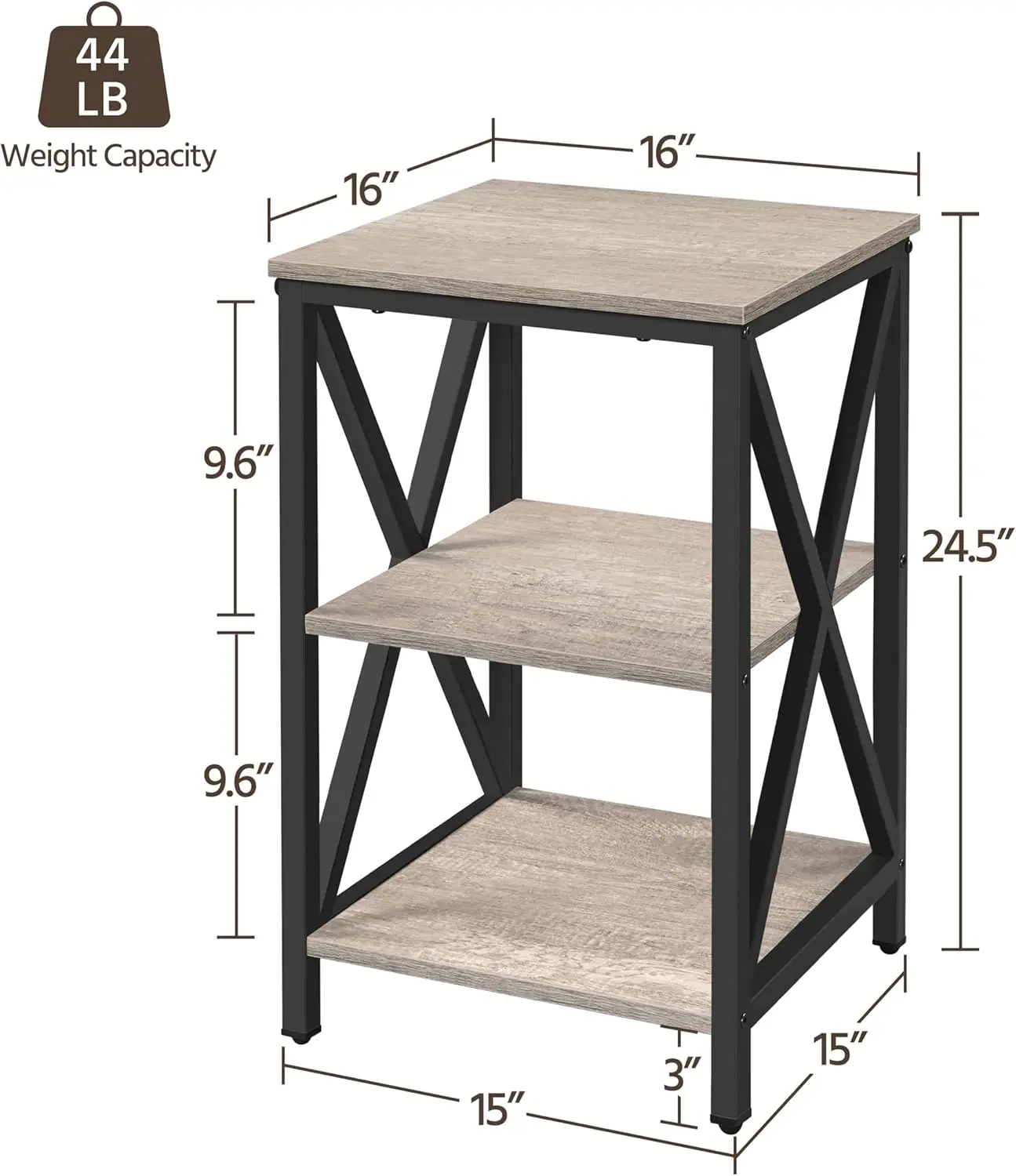 End Table Living Room, 3-Tier Side Table with Storage Shelves for Home Office