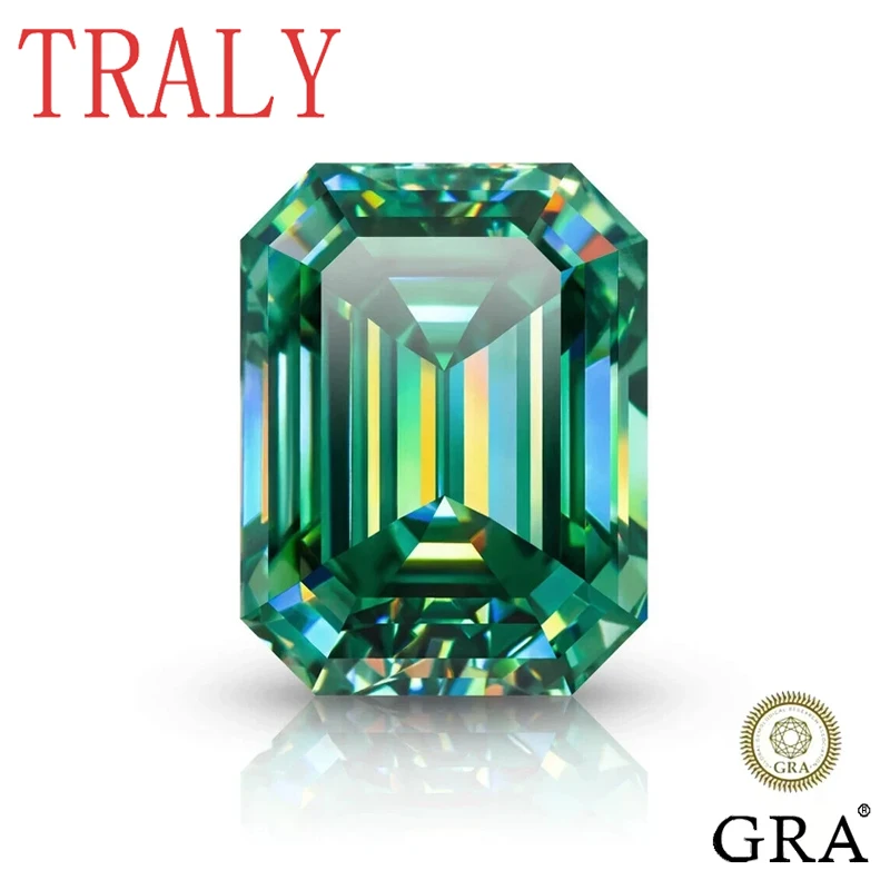 Deep Green Emerald Cut Loose Moissanite1CT-12CT D-color VVS Laboratory Cultivated Beads Passed GRA Certificate  Diamond Test