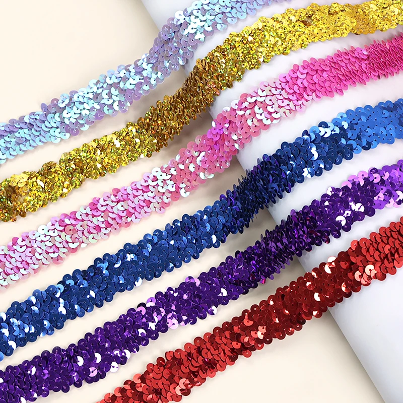 2/5/8M 30mm Sequin Lace Trim Elastic Band Shiny Rubber Bands Dress Clothes Pants Decoration Ribbon DIY Sewing Accessories