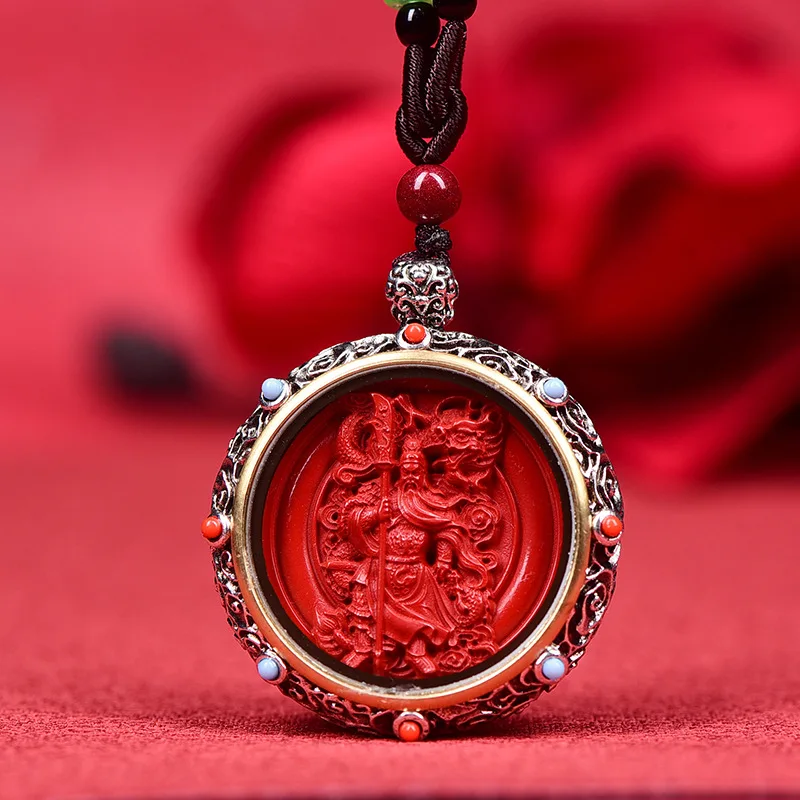 

Thangka Carving High Content Cinnabar Guan Gong Gawu Box Lucky Pendant Purple Gold Sand Guan Yu Inlaid Red Sand Wu God of Wealth