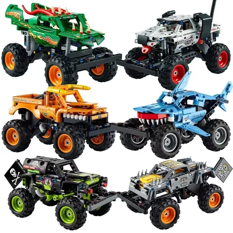 

New Monster Off-road Vehicle Building Block Set 2-in-1 Trolley Children's Toy Boy Birthday Festival Gift