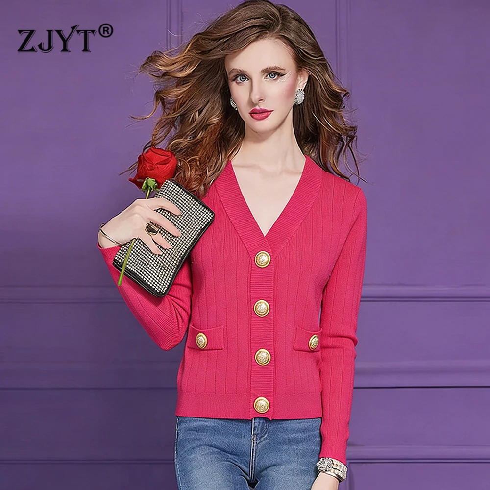 

ZJYT Новые весенне-осенние вязаные кардиганы и свитера с длинным рукавом для женщин, модные вязаные изделия с V-образным вырезом, женские джемперы