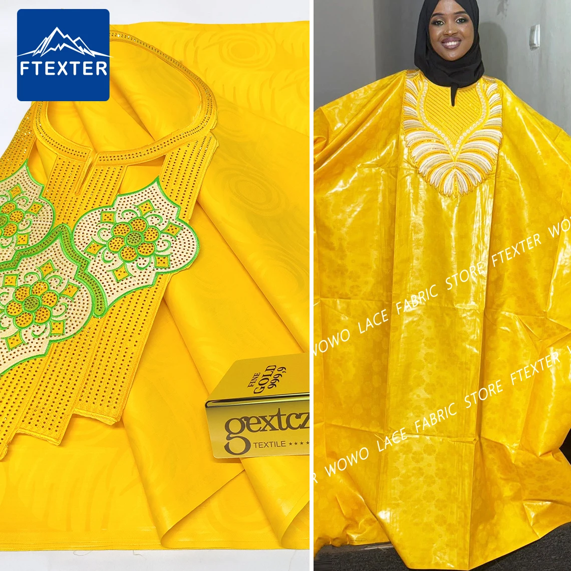 

Желтый африканский Базен Риш с воротниками Нигейран африканские женщины 100% хлопок жаккардовый материал для бассейна насыщенной ткани