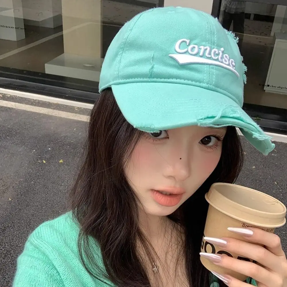 

Solid Color Korean Letter Baseball Hat Cotton Embroidery Holes Peaked Cap Y2k Visor Snapback Cap Unisex