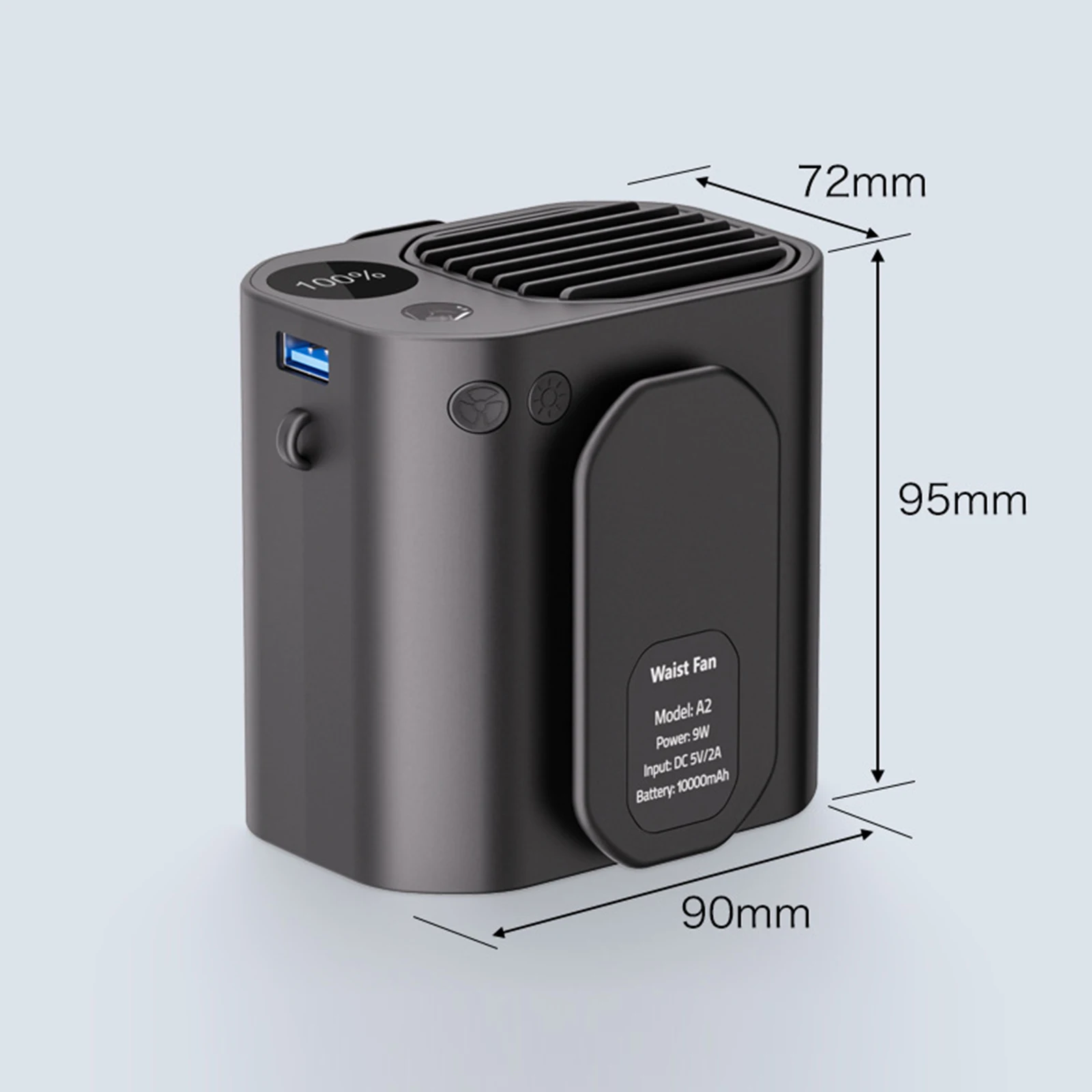 Kipas pinggang Meja 3 kecepatan, kipas gantung Bank daya dapat diatur, kipas pendingin meja untuk kantor luar ruangan berkebun Backpacking bekerja