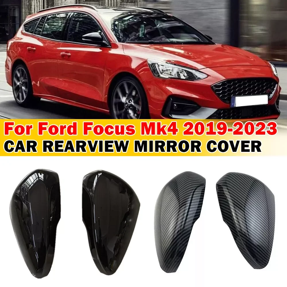 Image of Für Ford Focus MK4 2019-2023 LHD Rück Seite Spiegel Abdeckung Flügel Kappe Ersatz Außen Tür Rückansicht Fall trim Carbon Faser