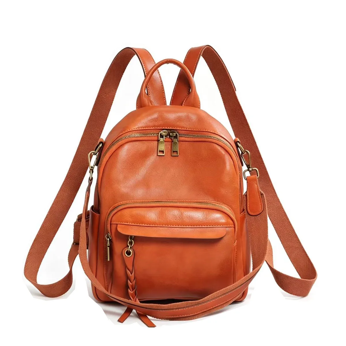 Vintage Women Genuine Leather Backpack Multi Pockets Cow Leather Shoulder Bags Fashion Ladies Cowhide Travel Tote Bag