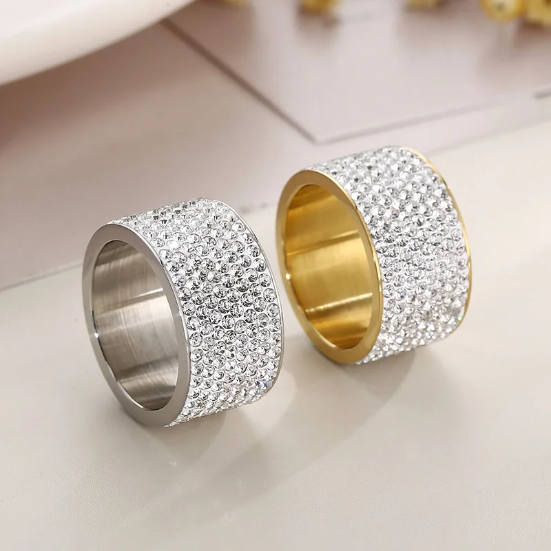 New Stainless Steel Rhinestone Rings For Women Men Multiple Color Rings Wedding Bands Mujer Finger Jewelry Gifts Wholesale