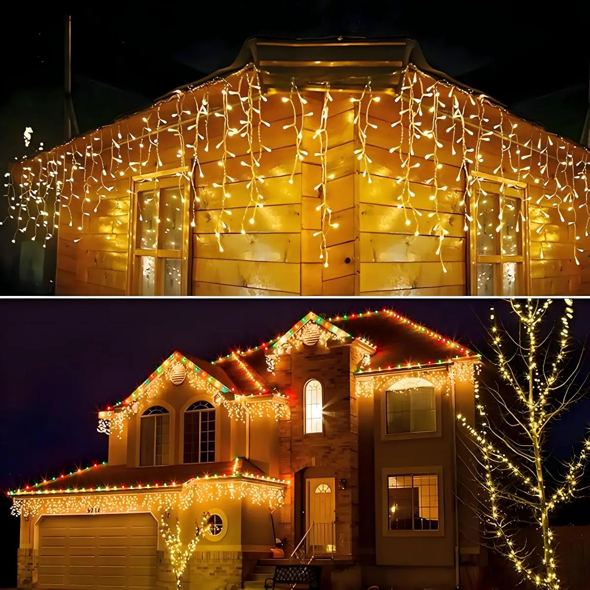 أضواء سلسلة جليد Led، زينة عيد الميلاد تعمل بالطاقة الشمسية فناء حديقة أضواء الزخرفية شرفة ديكور جو المنزل في الهواء الطلق
