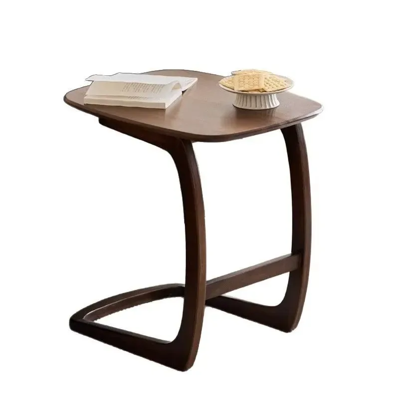 Black Walnut Solid Wood Modern Handmade Rolling Side Table Rubber Wood Removable Mini Coffee Table for Small Living Room