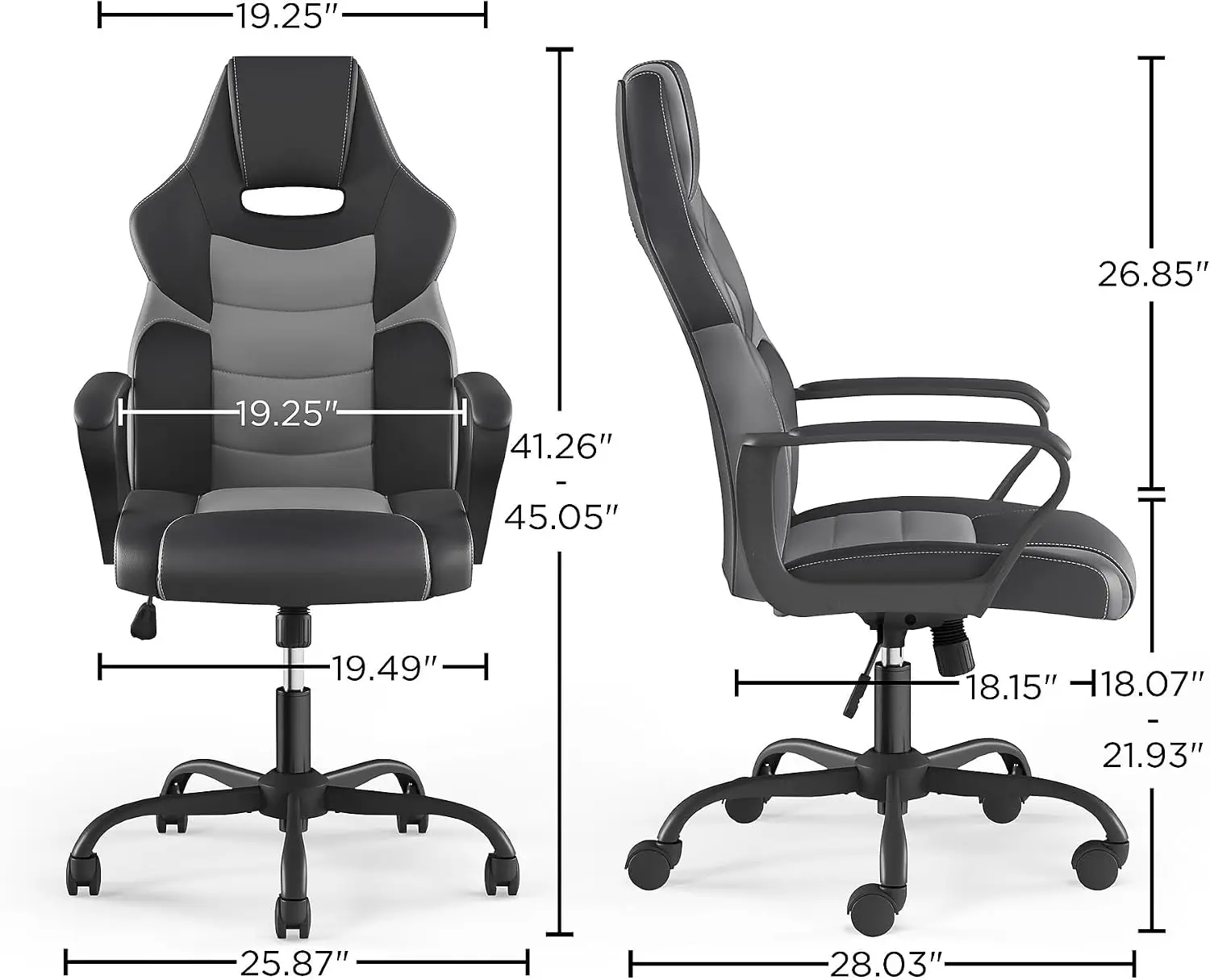 Staples Emerge Vector Luxura Faux Leather Gaming Chair, Black/Gray view 3
