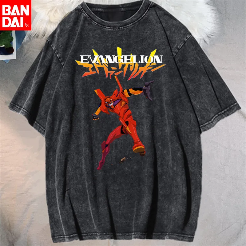 

Футболка Neon Genesis Evangelion Eva Unit 02 в винтажном стиле с эффектом потертости, 2026, уличная одежда, аниме-графика, для мужчин и женщин, повседневные хлопковые топы