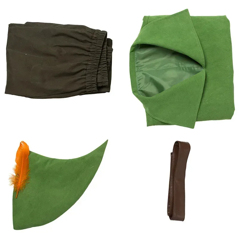 Film Peter Pan Costume Cosplay Cappello Elfo Verde Uniforme Per Adulti Bambini Costume di Carnevale di Halloween Vestito Operato Da Uomo