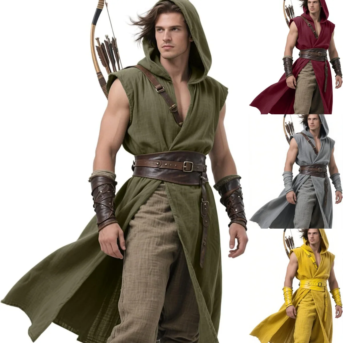 

Tunic Cloak Costume Assassin Cosplay Men Medieval Hooded Surcoat Renaissance Sleeveless Holloween Carnival