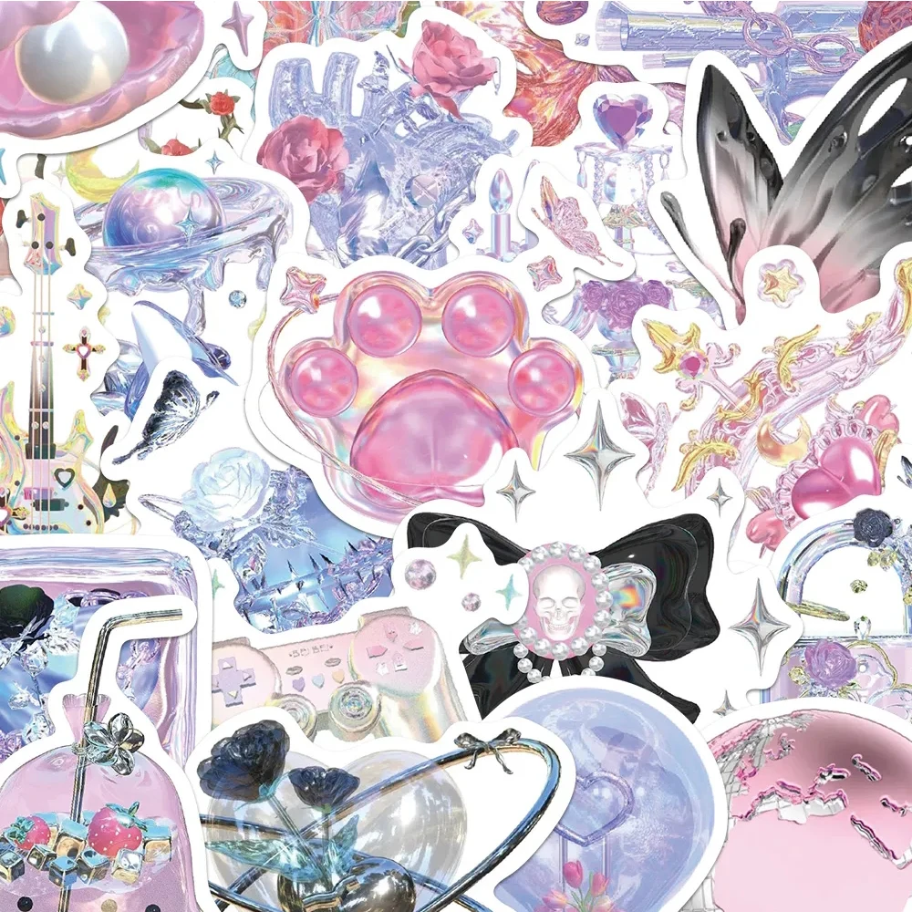 10/30/50pcs INS Style Dreamy Crystal Heart Cartoon Stickers Cute Aesthetic Graffiti Decal DIY Phone Scrapbook Decoration Sticker