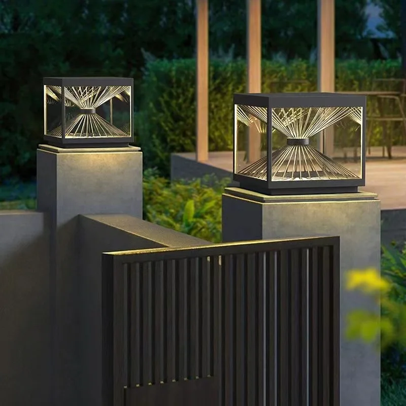 Solar column head lamp, outdoor waterproof courtyard light, outdoor garden villa main gate post light, creative post wall light
