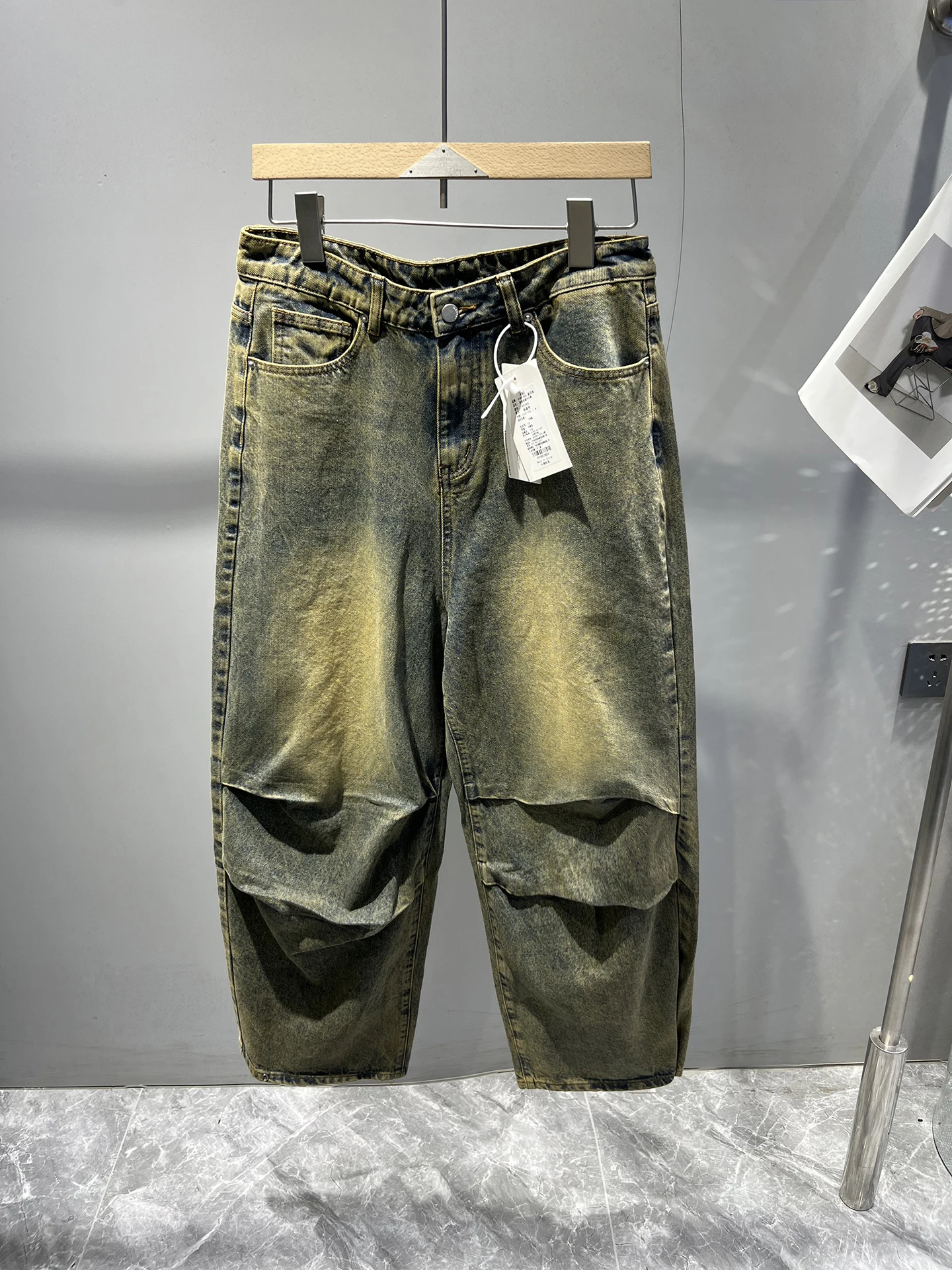 Calças Jeans Estilo Americano Vintage com Efeito Desgastado, Corte Solto e Perna Larga para Homens e Mulheres, Cintura Alta, ...