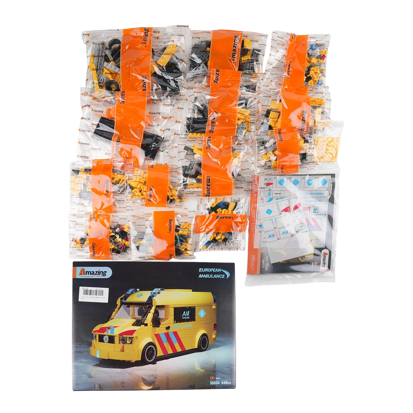 MOC 648 pièces modèle d'ambulance européen petits blocs de construction véhicule d'urgence jouets voiture de sauvetage assemblage cadeau pour les enfants collectionneurs