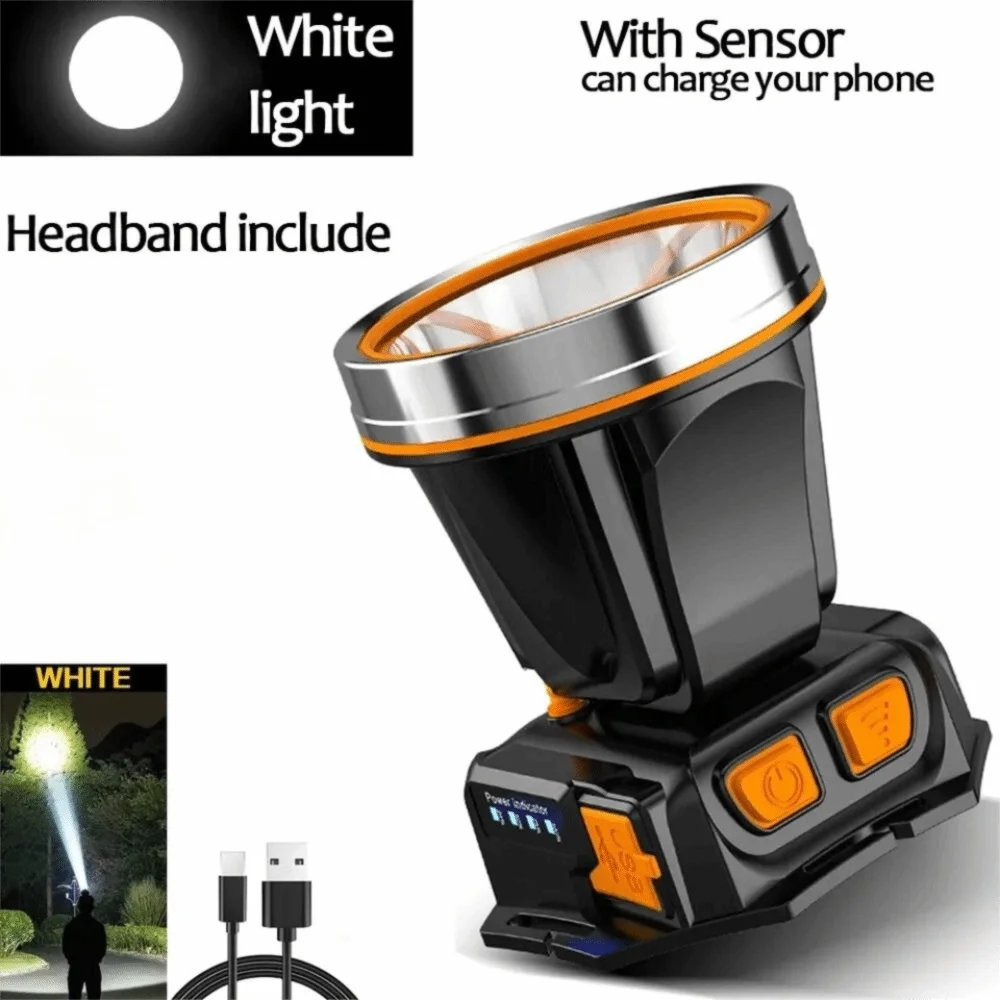 USB Rechargeable Sensor Headlights Super Bright Long-Range Smart Sensor Head Lamp Power Display Waterproof Head Flashlight