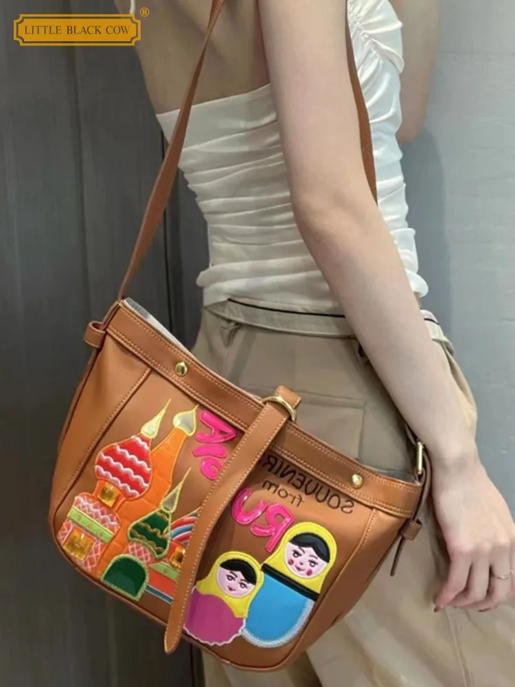 

Women New Lovely Cartoon Embroidery Casual Shoulder Bag Large Capacity Pu Leather Composite Bag Strap Crossbody Messenger Bags