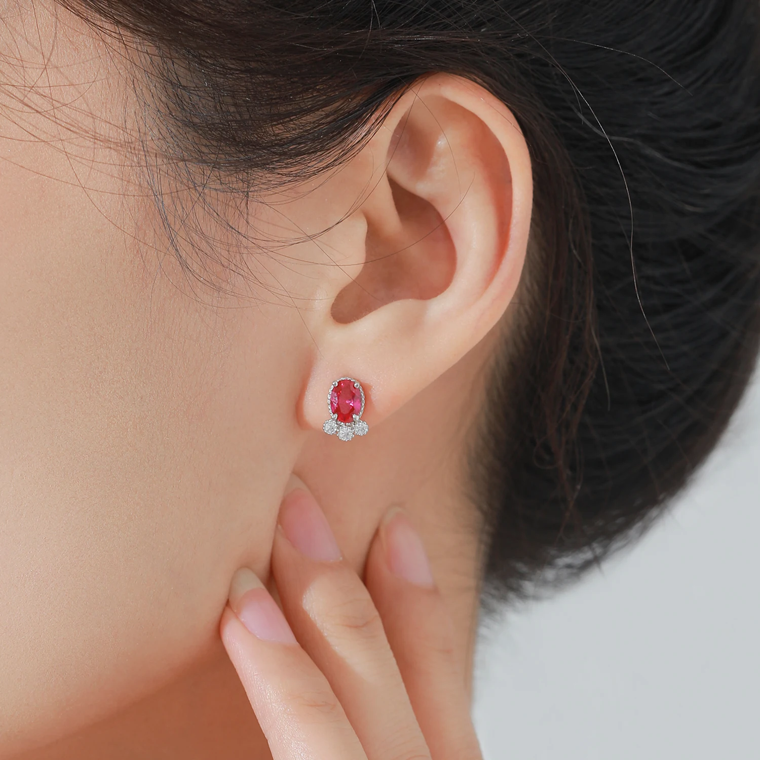Ailmay Vintage 925 Sterling Silver Geometric Oval Red Zircon Stud Earring For Women Fashion Statement Jewelry 2