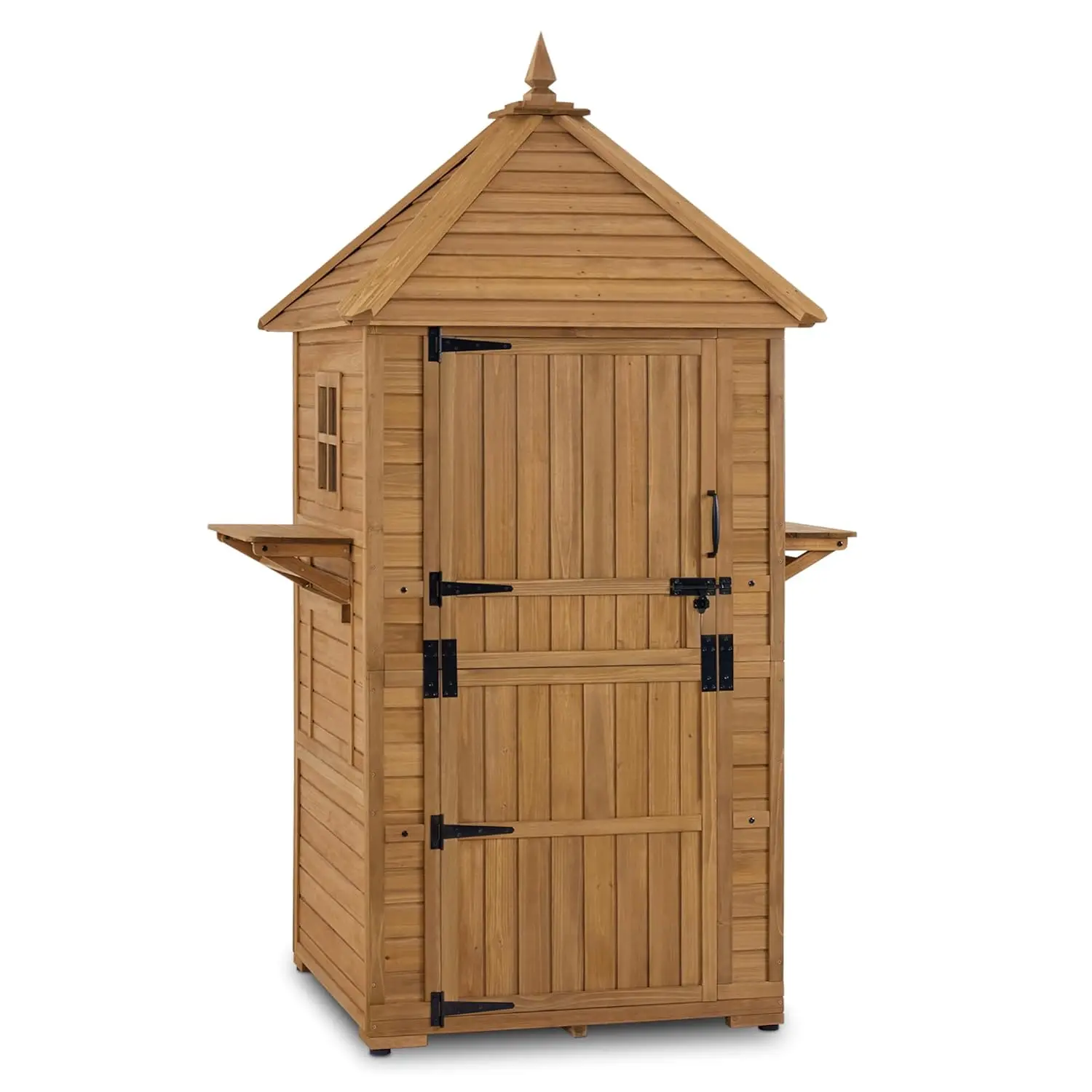 

Large Outdoor Storage Cabinet Wood Shed 6 Shelves 2 Foldable Tables Patio Yard Lawn 2.9x2.9x8.1ft, Customized