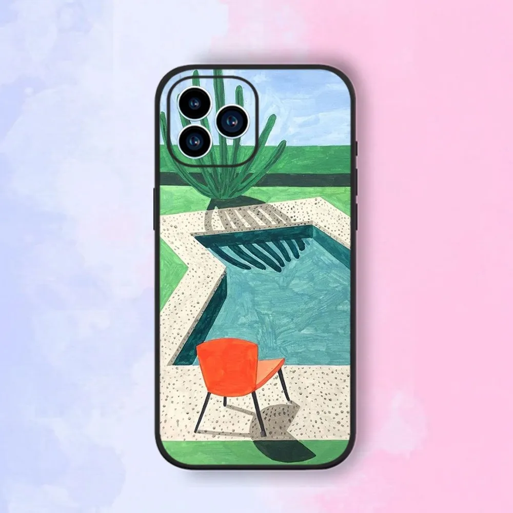 David Hockney Art Phone Case For iPhone 15,14,13,12,11,XS,XR,X,8,7,Pro,Max,Plus,mini Silicone Black Cover