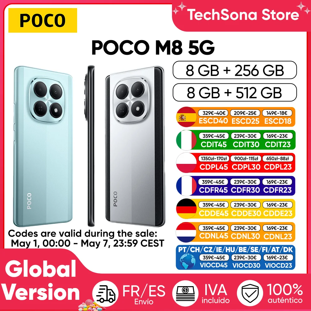Smartphone POCO M8 5G Version Globale Snapdragon ®   Plateforme 6 Gen 3, écran AMOLED Flow de 6,77 pouces, appareil photo principal 50MP, batterie 5520mAh, NFC