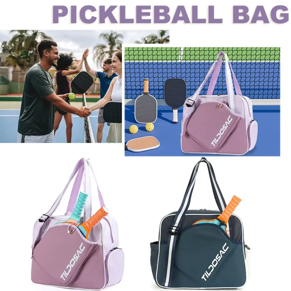 

Nylon Pickleball Racket Shoulder Bag Large Capacity with Shoe Compartment Pickleball Paddle Bag Waterproof Adjustable Strap