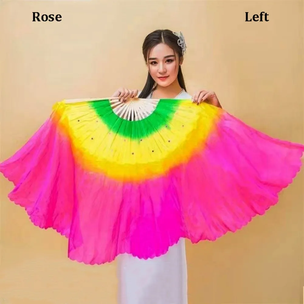 

36cm Bamboo Chinese Short Bellydance Fan Colorful 45cm Half Circle Silk Kids Children Bamboo Fans 10 Styles Hand Dye Adults Fan