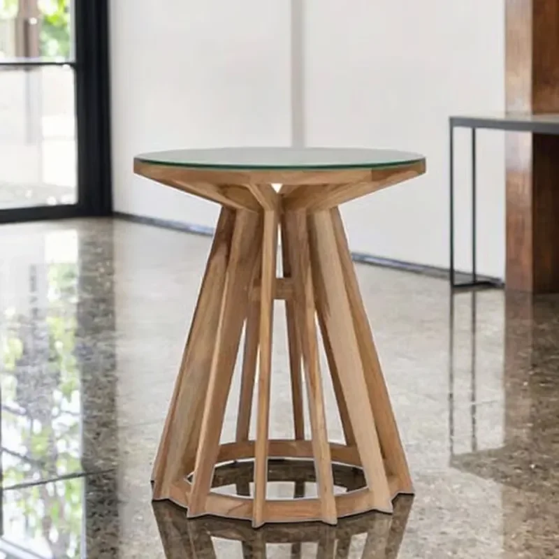 Modern Round Glass Top Coffee Table with Wooden Base for Wedding Events or Living Room New Set of Furniture