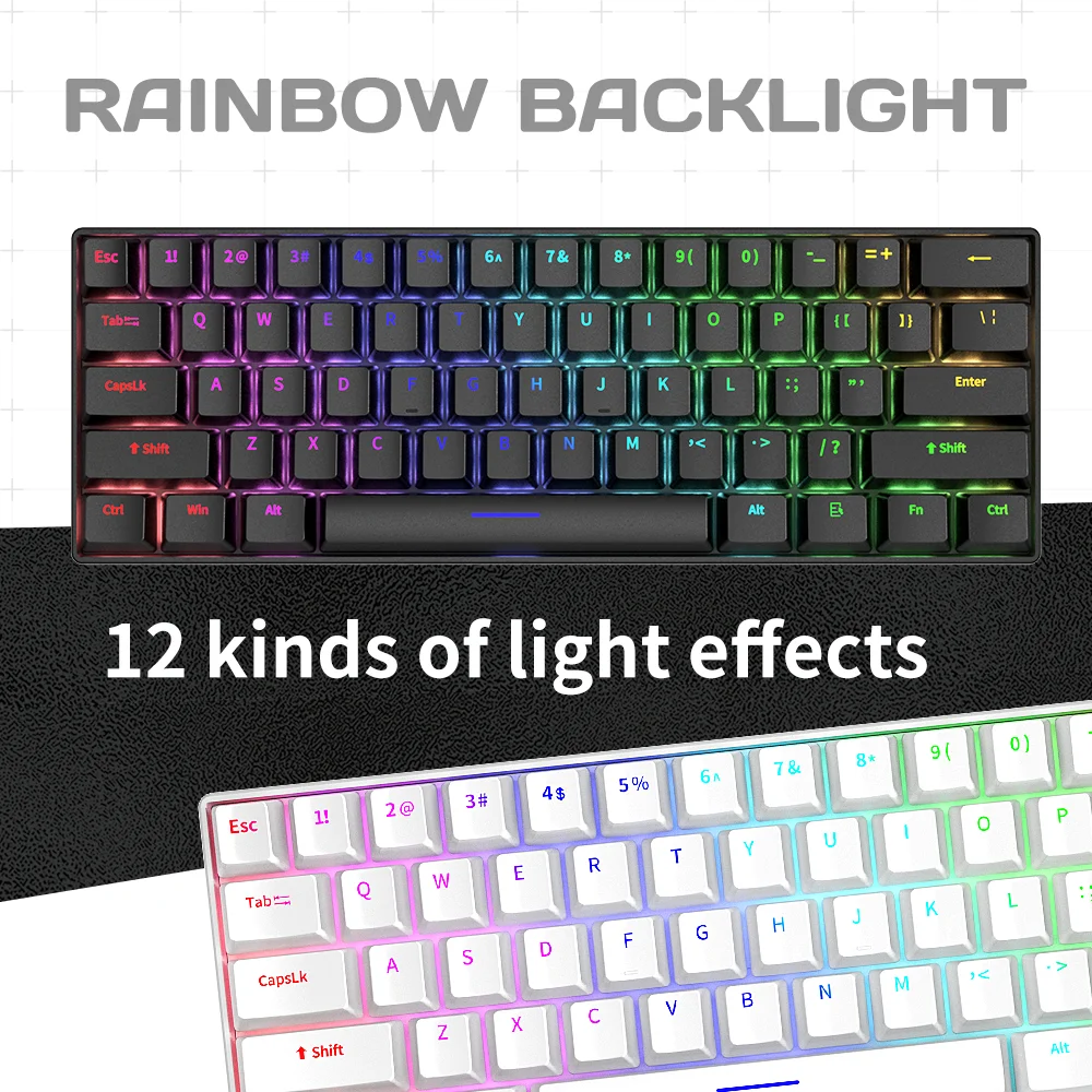 ZIFRIEND H61K 61 Keys Wired Mechanical Keyboard 60% Layout Hot-Swappable RGB Light Gaming Keyboard