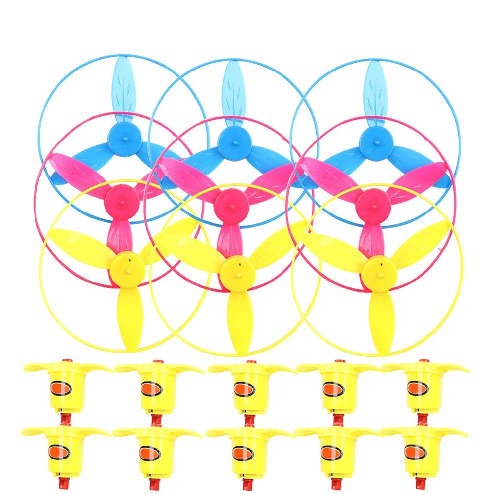 Flying Disc Launchers Set 10pcs Educational Outdoor Toy for Kids and Families, 30 Color Assorted