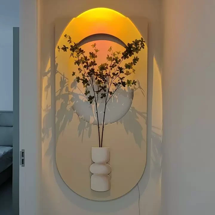 Cream modern decorative painting, living room hallway hanging painting, wall lamp with LED three-dimensional texture, sandstone