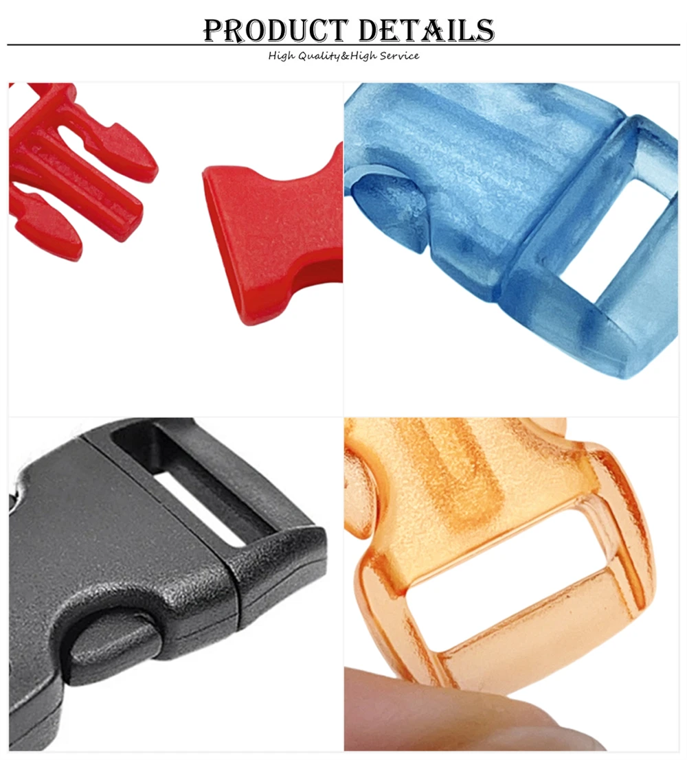 30 Stück/Packung 10mm Seitenschnellverschluss Gebogene Fallschirmschnalle 550 Paracord Armband Clip Katzenhalsband Gurtband Rucksack DIY Zubehör – Detail 8