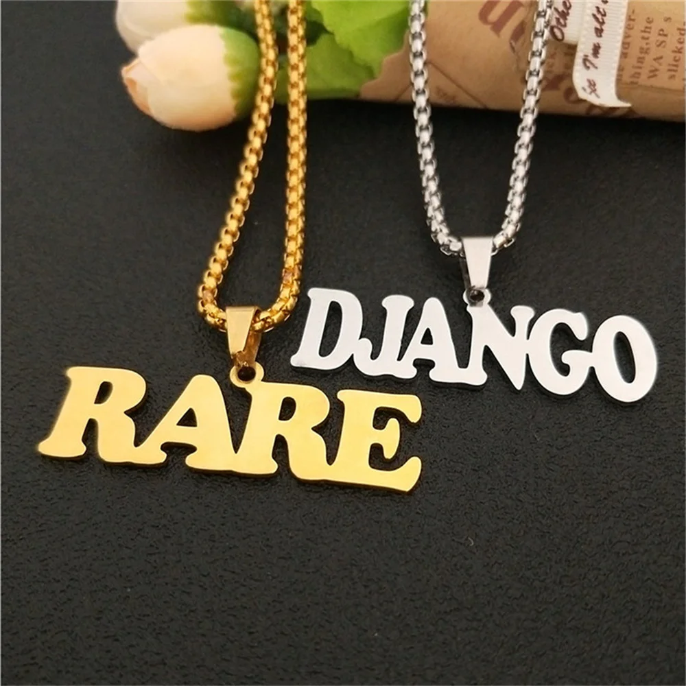 Punk Jewelry Custom Block Letter Name Necklace for Men Curb Chain Stainless Steel Pendant Personalized Nameplate Collier Femme