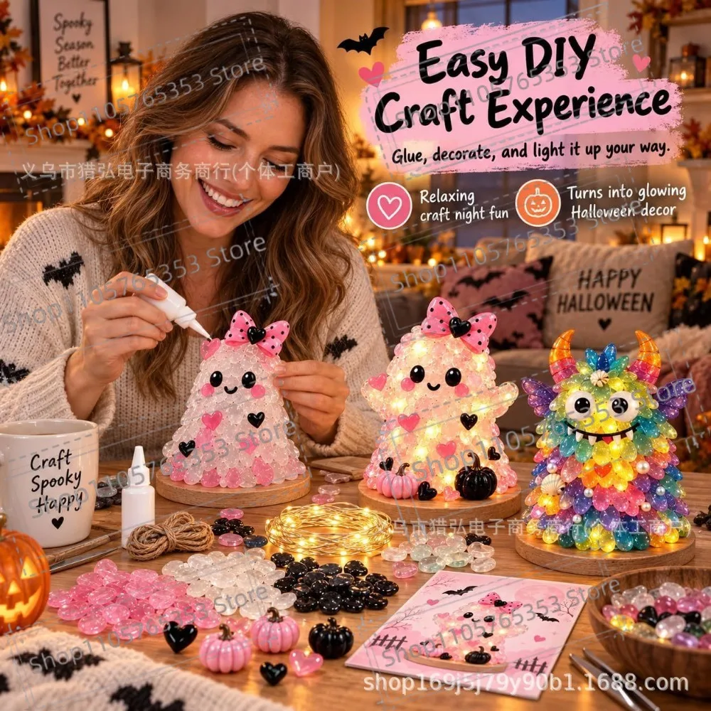 DIY Sea Glass Halloween Craft Kit Pumpkin Ghost Castle DIY Handmade Set Home Decoration Is Friendly To Handicraft Enthusiasts