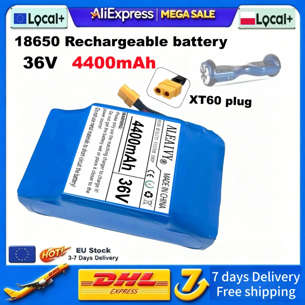 Batterie lithium-ion 36V 10S2P 4400mAh 5200mAh avec prise XT60, remplacement pour trottinette auto-équilibrante, hoverboard, monocycle.