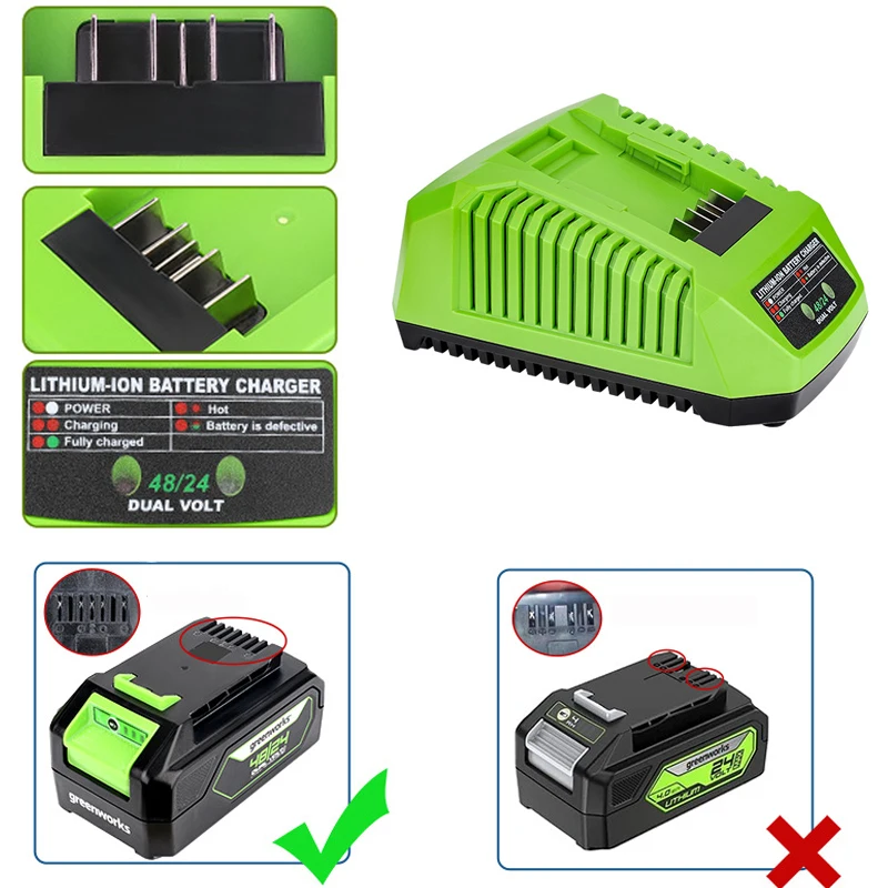 For Greenworks 48V/24V Li-ion Battery Charger Replacement EU/US/UK/AU Plug Power Tool Charger With USB and Led Indicator