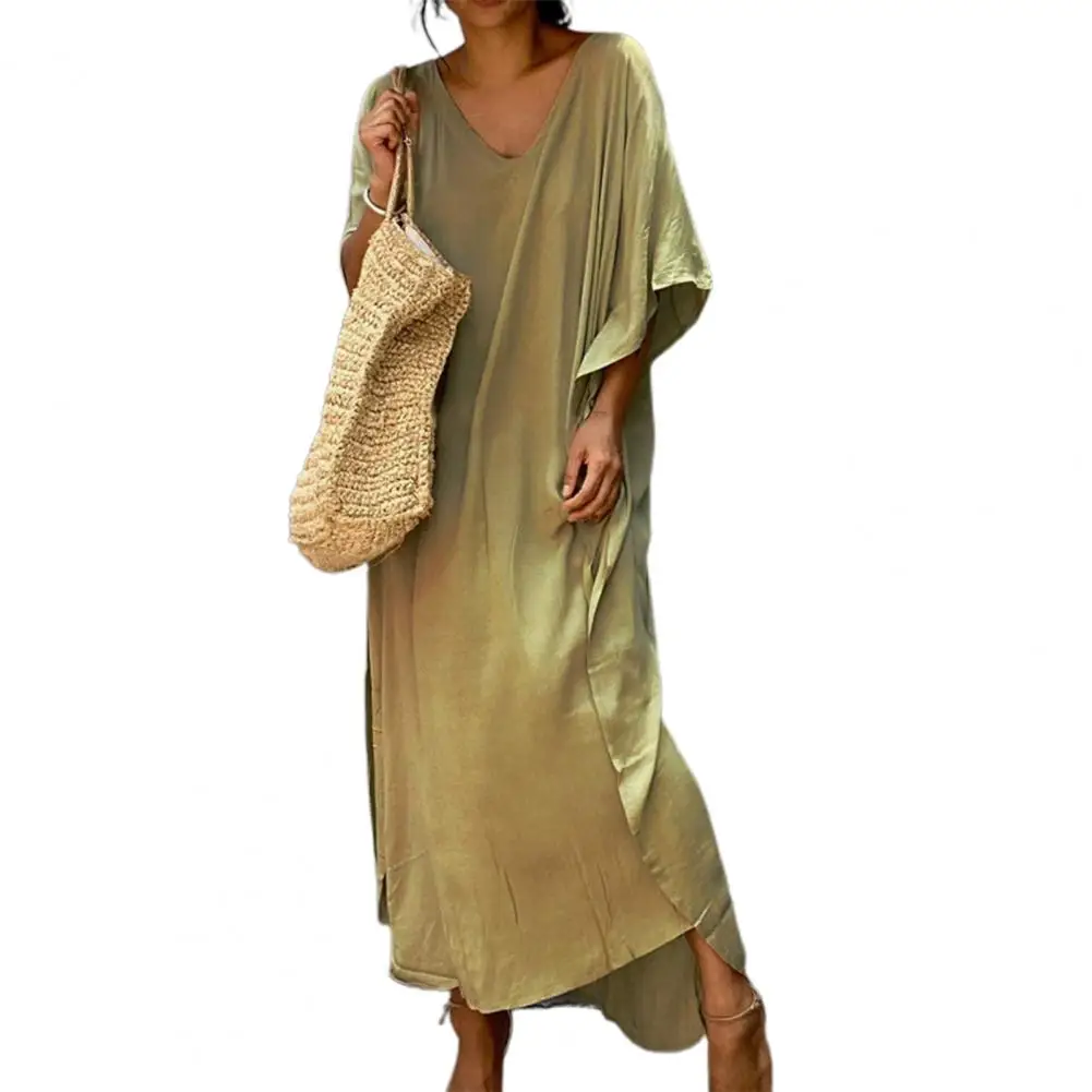Bikini Cover Up Solid Color Split Summer Loose-fitting Sun Protection Beach Dress for Vacation