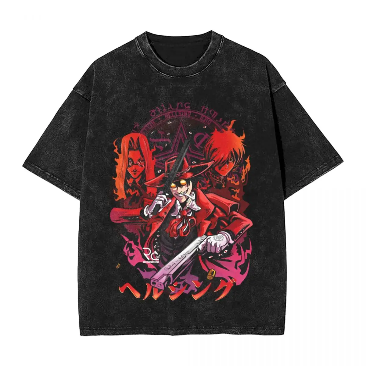 Hellsing Anime Manga T Shirt Washed 100% Cotton Harajuku T-Shirts Alucard Vampire for Men Women Tops Streetwear Summer Tee Shirt