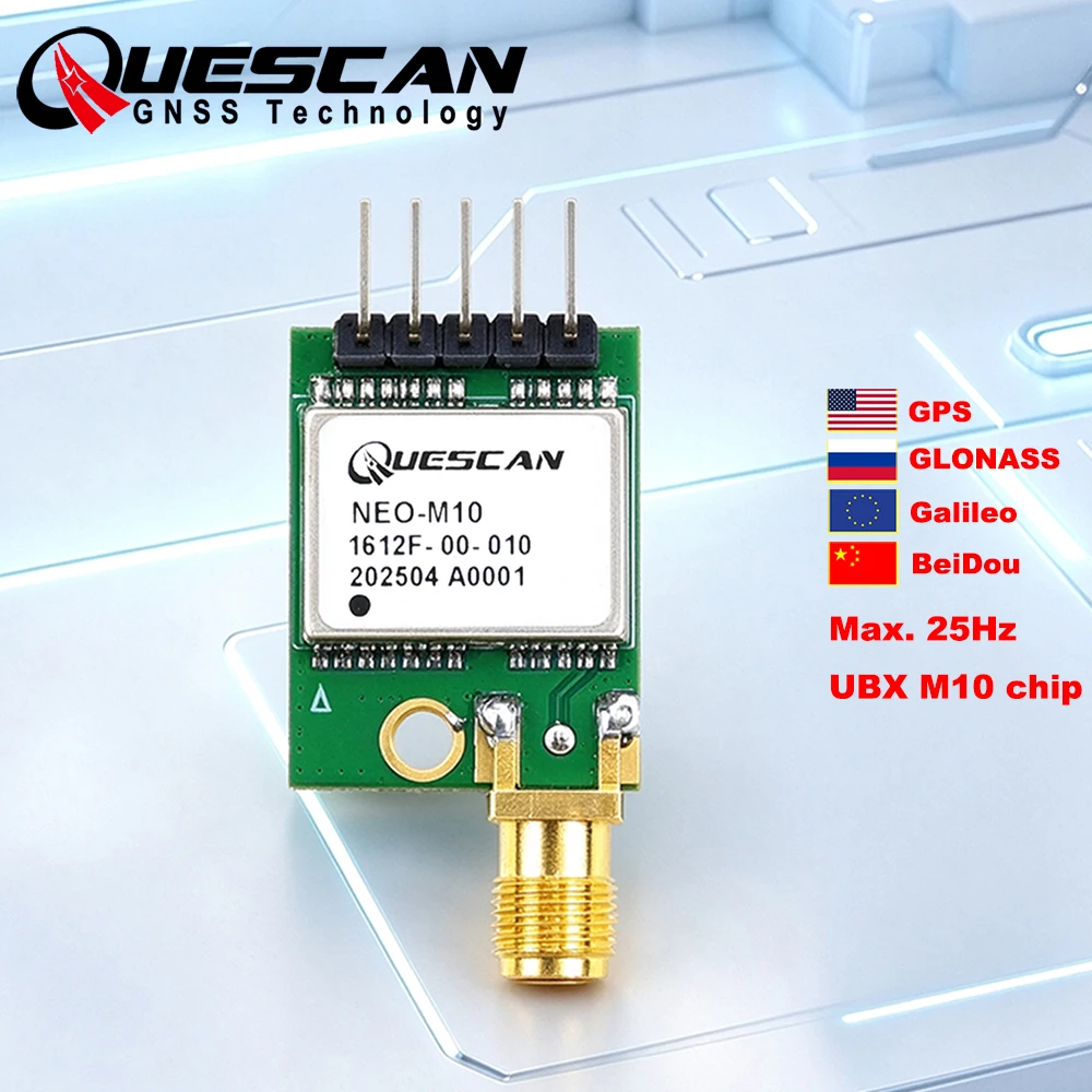 QUESCAN M10050 M10 GPS Galileo BeiDou GLONASS Module Active Antenna GNSS Receiver Arduino ESP32 GPS NMEA UBX Protocol 1-25Hz
