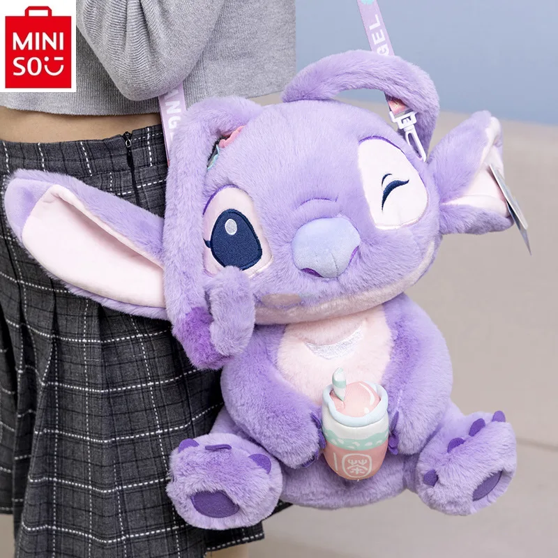 

MINISO Disney Stitch Angel plush toy backpack, student cartoon toy ornament, cute storage phone backpack