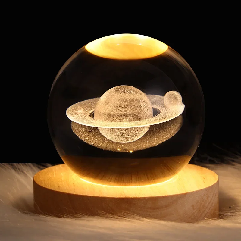 Popular Astronomy Crystal Astronaut Planet Night Light Glowing Galaxy Bedside Mood Lamp Ramadan Bedroom Decor Light Проектор