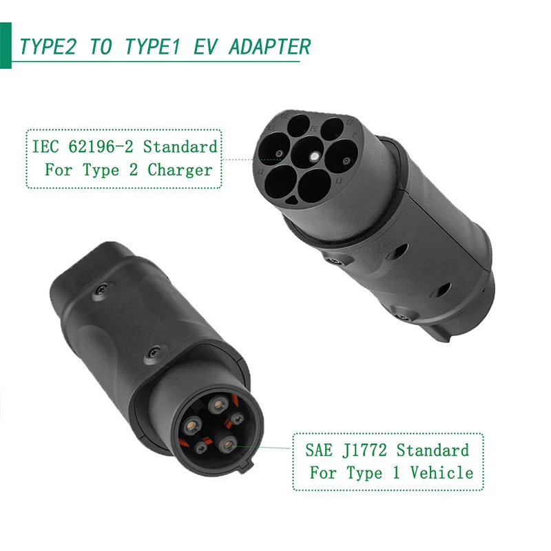 32A EV charger converter charging station IEC 62196 Type2 to J1772 Type1 and Type1 to Type2，Electric Car Charging Adapter Barrel