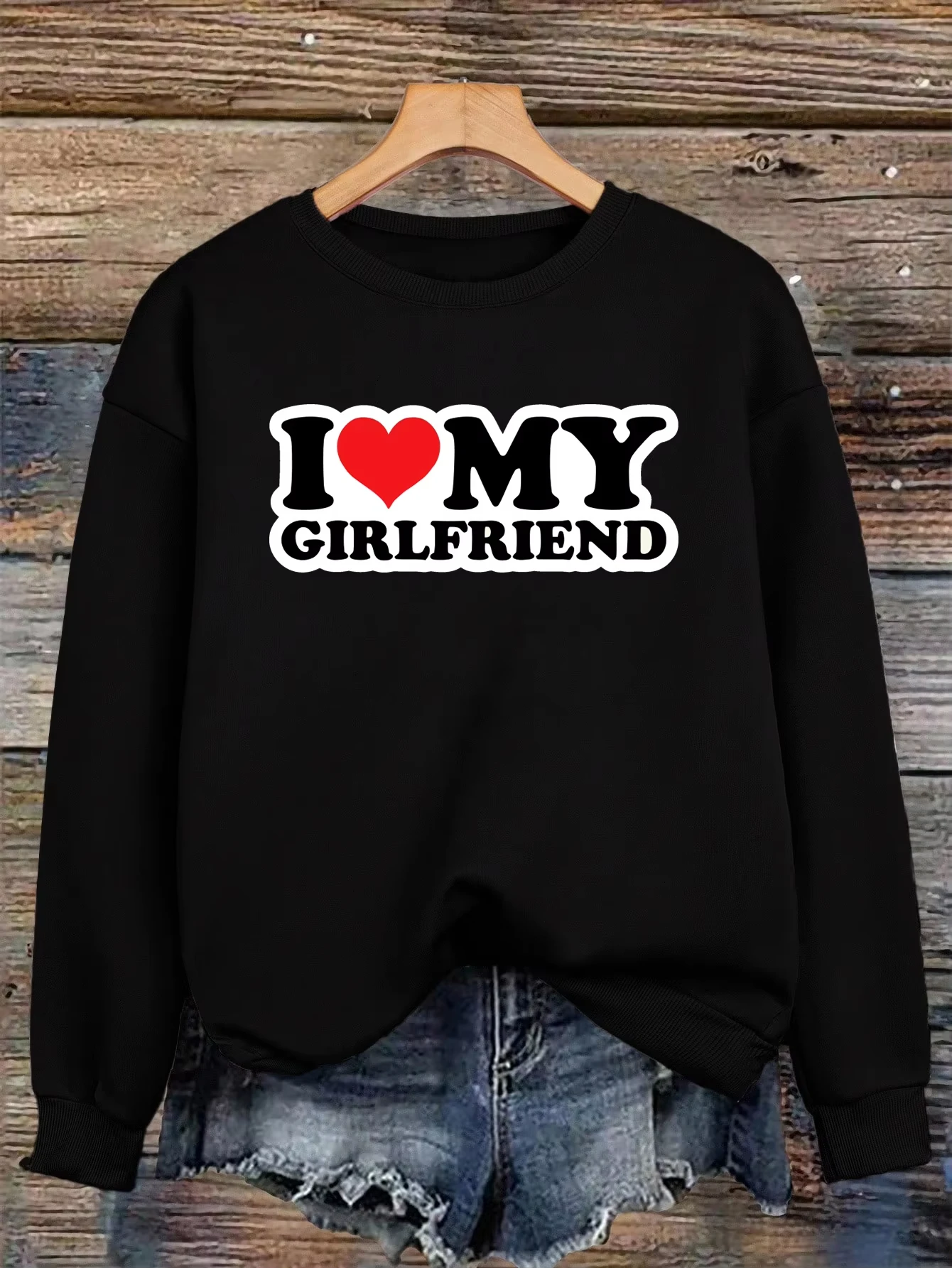 

Женский свитшот с принтом «Я люблю свою подругу», флисовый повседневный пуловер с круглым вырезом, осенняя уличная одежда, свободная разноцветная женская одежда