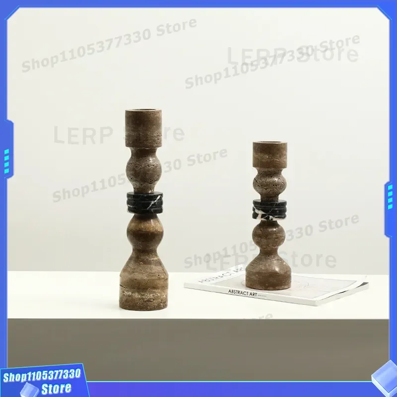 Retro Wabi Sand Geometric Marble Candlestick Creative Bead String Art Ornament for Villa Hotel Entrance Desktop Home Decor